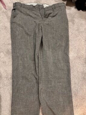 Gray Linen-Blend Dress Pants
